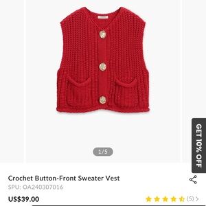 BRAND NEW red sweater vest new with tags, size medium, gold buttons